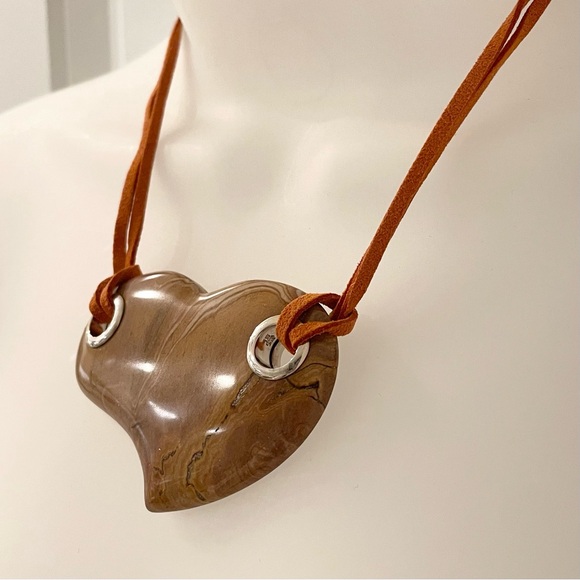 Jay King Jasper Heart Necklace with Sterling Silver & Suede - Picture 4 of 11